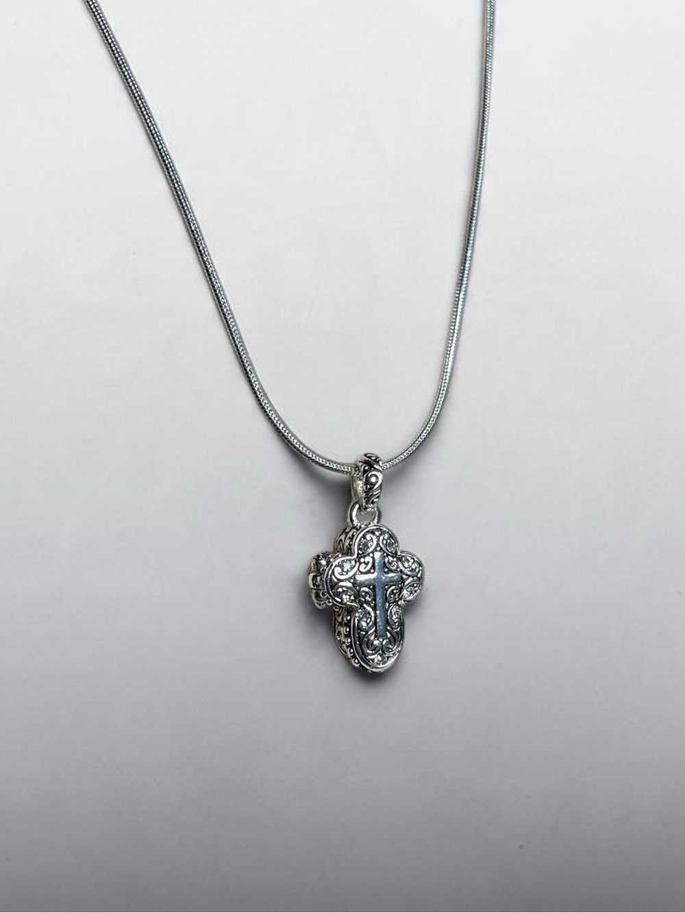 Ornate Crystal Cross Prayer Box Locket Pendant Snake Chain Necklace